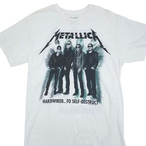 Metallica T-Shirt Mens Off-White Excellent 2017 WorldWired Tour Graphic Large